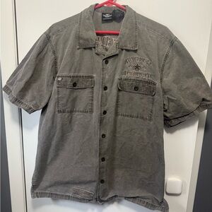 2012 Gray Harley Davidson Button Camp Shirt Sz Large Heavily Embroidered Nice!